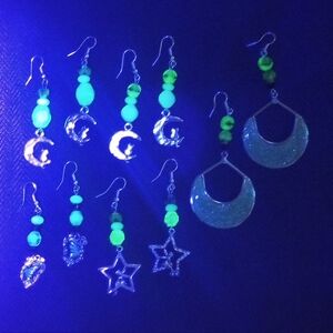 Uranium Glass Beaded Earrings Silver Charms Vintage Beads Black Light Glow